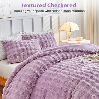 Tokokimo Faux Fur Comforter Set King Size, Ultra Soft Reversible Heavyweight Fluffy Bedding, Extra Warm Winter Comforter with 2 Pillow Cases, All Season Fuzzy Comforter Set, Purple