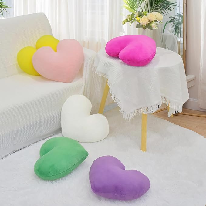 2 Pcs Pink Heart Pillow Decorative Throw Pillows 16-inch Cute Soft Fluffy Heart Shaped Pillows for Women Valentine Anniversary Bed Couch Bedroom Living Room Decor Aesthetic (Light Pink, 16"x13.78")