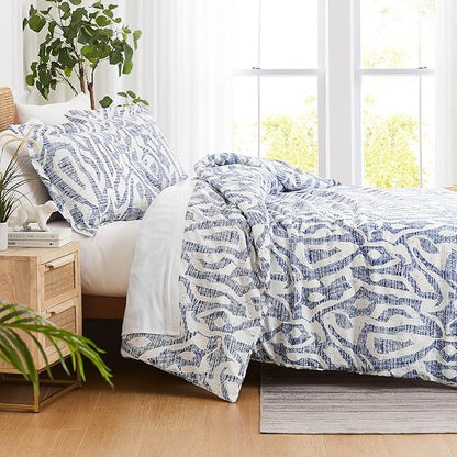 Southshore Fine Living, Inc. Oversized Twin Mattress Comforter Set, Down Alternative Comforter, Soft Bedspread Coverlet Set, Abstract Prints, Twin/XL Bedding with Matching Pillow Sham, Blue Khari