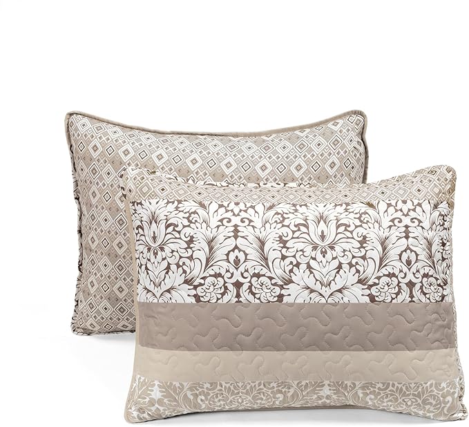 Lush Decor Boho Stripe Reversible Cotton Quilt 3-Piece Set, King, Neutral - Bold Colorful Bohemian Bedding Set