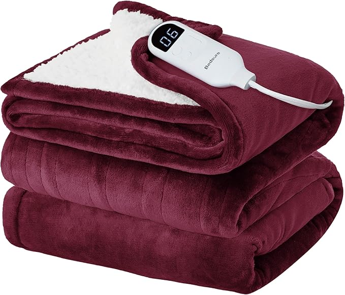 Bedsure Electric Blanket Full Size - Soft Flannel Heated Blanket, Fast Heating with 10 Time Settings & 6 Heat Settings, Warm Gift for Grandma (72x84 inches, Red)