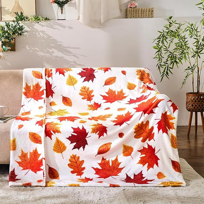 Fall Leaf Throw Autumn Blanket Fall Birthday Gift for Women Mom Girls Thanksgiving Halloween Fall Leaves Throw for Couch Sofa Bed Chair 60"x80"