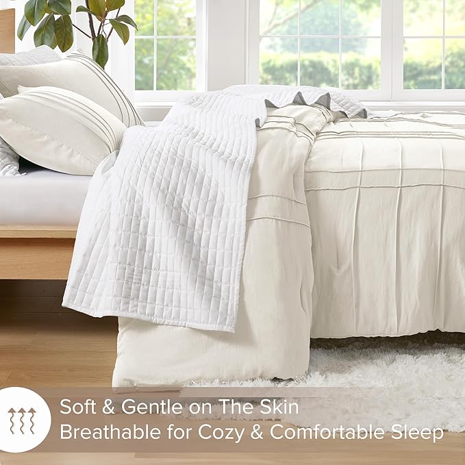 Comfort Spaces Cream Twin Size Comforter Set - 2 Pieces Pintuck Pleated Bedding Sets, All Season Lightweight, Extra Softness Pre-Washed Microfiber Bed Set, Shams, Twin/Twin XL