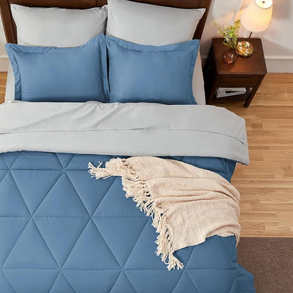 BEDELITE King Size Comforter Set 7 Pieces Bed in A Bag - Soft Microfiber Reversible Blue Bed Set with Comforters, Sheets, Pillowcases & Shams, Cozy Luxury Bedding Sets for All Season
