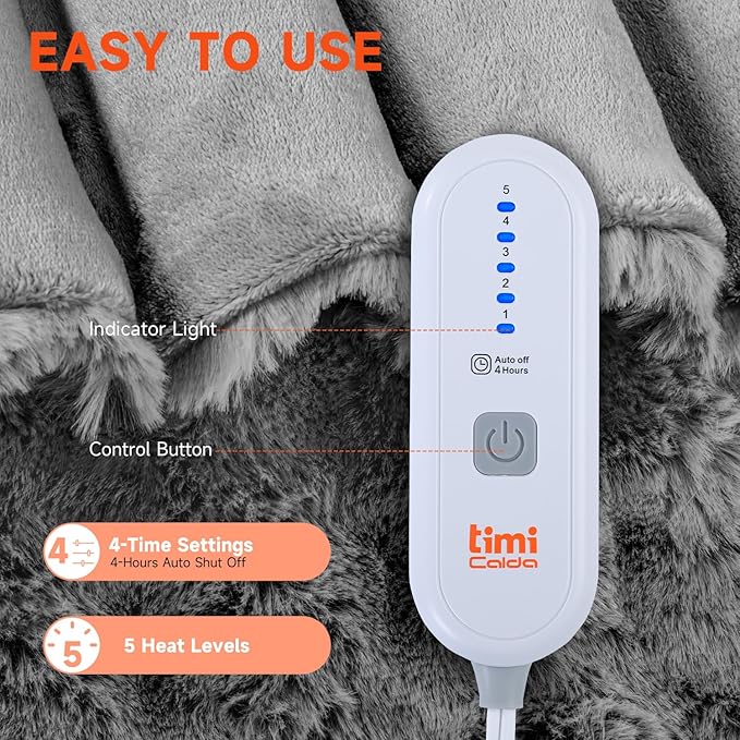 Heated Blanket Electric Twin- 62"x84" Soft Thick Bubble Electric Blanket for Sofa with 5 Heat Levels & 4 Hours Auto-Off Overheat Protection, Warm Cozy Gifts, Light Grey