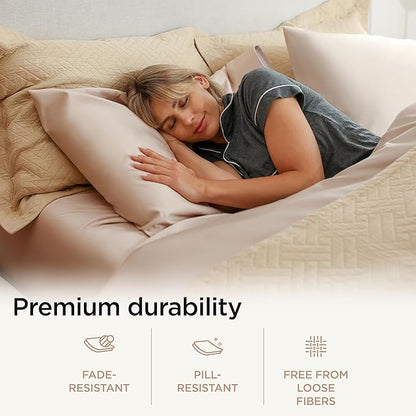 Threadmill Luxury Supima Cotton Sheets, Luxury 1000 Thread Count Soft 100% Cotton Sheets for Queen Size Bed, 4 Pc Beige Bed Queen Set, 5-Star Hotel Quality Elasticized Deep Pocket Bed Sheets Set