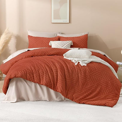Andency Burnt Orange Queen Size Comforter, Terracotta Boho Fall Lightweight Fluffy Bedding Set & Collections for Queen Bed, 3 Pieces Rust Tufted Design Bed Set (90x90Inches, 2 Pillow Shams)