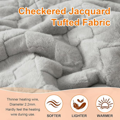Electric Heated Throw Blanket - Jacquard Checkered Sherpa 50"x60" Fast Heating Bed Blankets with 6 Heating Levels & 4 Hours Auto Off, Over-Heat Protection ETL, Light Gray