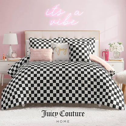 Juicy Couture Reversible Checkerboard Comforter Set 6-Piece King Set, Black/White