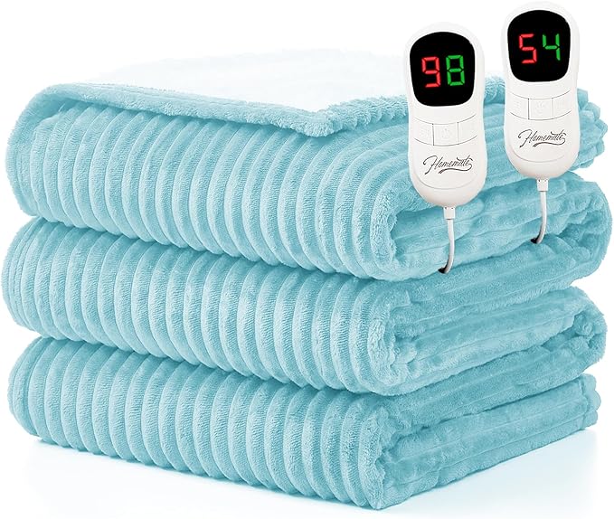 Homemate Electric Heated Blanket Queen Size - 84"x90" Heating Blanket Queen Size Dual Control 1/2/4/6/8 Hours Auto-Off 10 Heat Level Over-Heat Protection Soft Flannel Sherpa ETL Certification