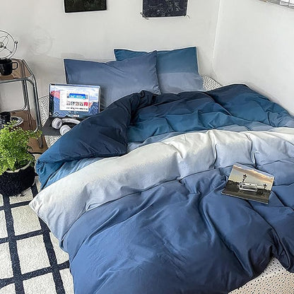 Cottonight Blue Gradient Comforter Set King Blue and Navy Gradient Bedding Comforter Set Aesthetic Blanket Quilts Breathable Sunset Color 3 Piece Bedding Comforter Set