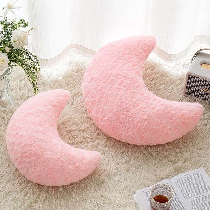 Moon Pillow, Decorative Throw Pillow with Soft Plush for Couch Bed, Cozy Moon Decorative Pillows for Bedroom Living Room, Home Décor Comfort Gift (Pink, 14.9 Inches)