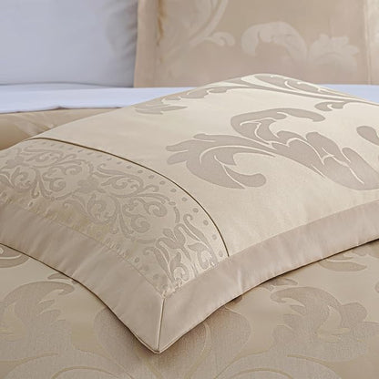 Chezmoi Collection Valor 7-Piece King Bed in a Bag, Champagne Luxury Jacquard Floral Comforter with Sheets Set for All Season