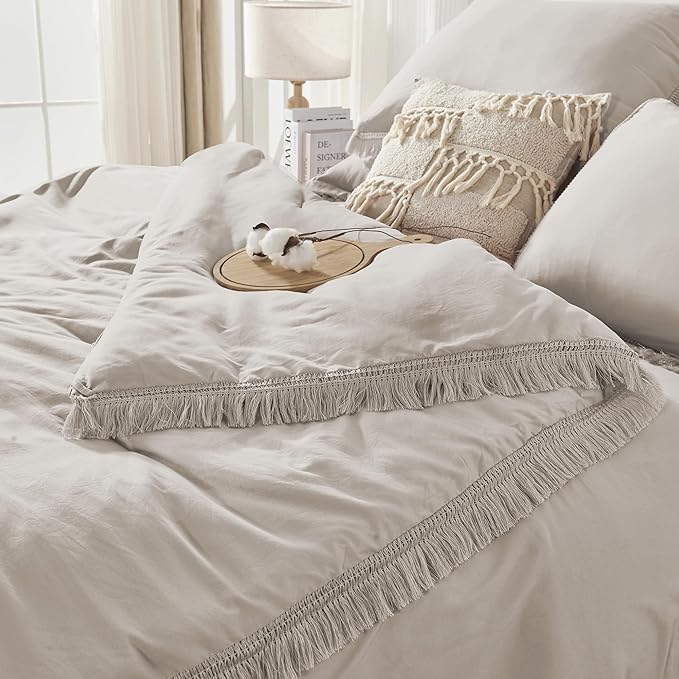 Andency California King Size Comforter Set with Sheets Heather Grey - 7 Pieces Cal King Bed in a Bag Boho Bedding Sets, Bed Set with Comforter, Sheets, Pillowcases & Shams