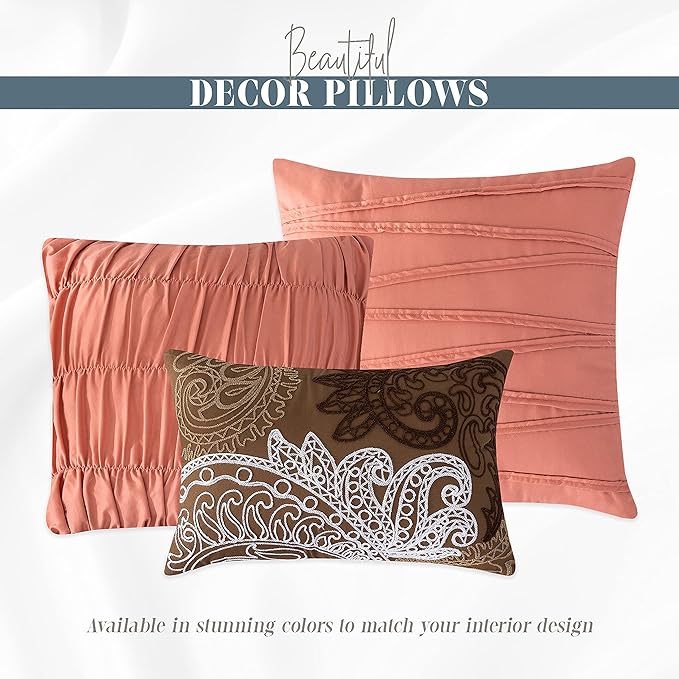 Elegant Comfort 12-Piece Bed-in-a-Bag, Ella Pleated Ruched Pintuck Comforter Set, 6-Piece Sheet Set Featuring Smart Pockets, Matching Decorative Pillows, All Season Bedding,California King, Dusty Rose