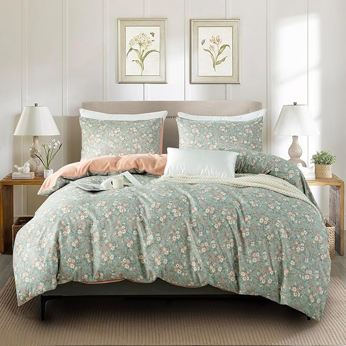 Floral Queen Comforter Set Soft Cute Floral Bedding Comforter Sets Garden Style Flower Print Botanical Flowers Queen Comforter Set for All Seasons 1 Comforter and 2 Pillowcases