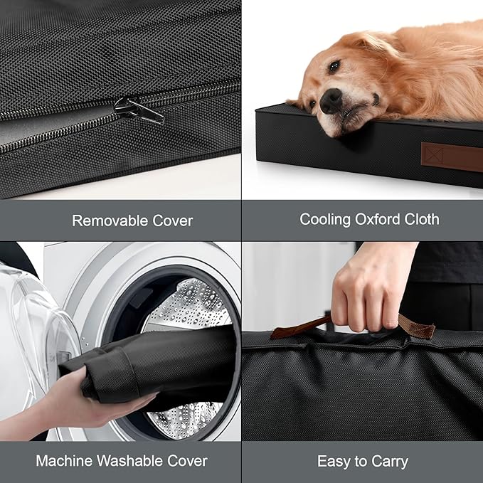 Outdoor Extra Large Dog Crate Bed, XXL Waterproof Dog Bed for Giant Breeds Dogs, 47x29 Inch Orthopedic Egg Crate Foam Pet Mat with Removable Cooling Cover, Black