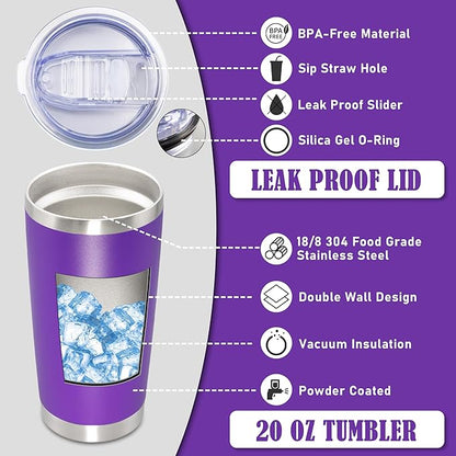 20 oz Tumbler Coffee Travel Tumblers Bulk with Lid Stainless Steel Double Wall Vacuum Insulated Mug Powder Coated Cups fit Car Cupholder for Hot and Cold - Purple, 1Pack