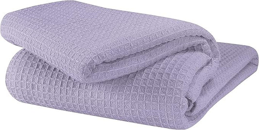 GLAMBURG 100% Cotton Thermal Blanket, Breathable King Size Waffle Blanket, All Season Purple