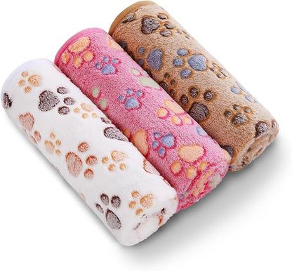 Luciphia 2 Pack 3 Blankets Super Soft Fluffy Premium Fleece Pet Blanket Flannel Throw for Dog Puppy Cat Paw Brown/Pink/White Small(23x16 inch)