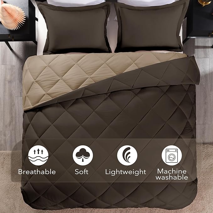 downluxe California King Comforter Set - Brown and Tan Cal King Comforter Set, Soft Bedding Sets for All Seasons - 3 Pieces - 1 Comforter (104"x96") and 2 Pillow Shams(20"x36")
