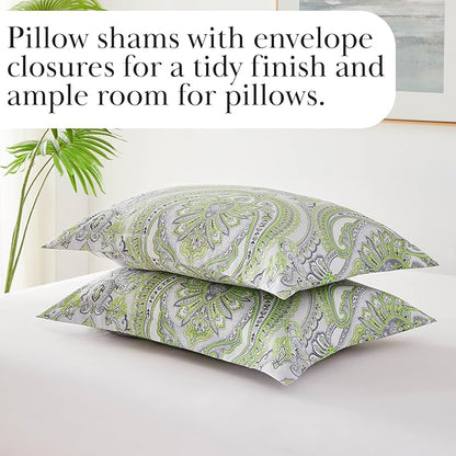Southshore Fine Living, Inc. Twin Extra Long Comforter Set, Down Alternative Boho Bedding Set, Paisley Print Bedspread, Boho Comforter Twin/XL Size with Matching Pillow Sham, Pure Melody Green