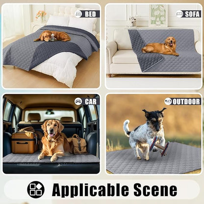 Smiry Waterproof Dog Bed Cover Blanket, Soft Reversible Pet Blanket, Washable Leakproof Cats Dogs Couch Cover for Sofa, Couch, Furniture (68x82 Inch, Grey/Dark Grey)