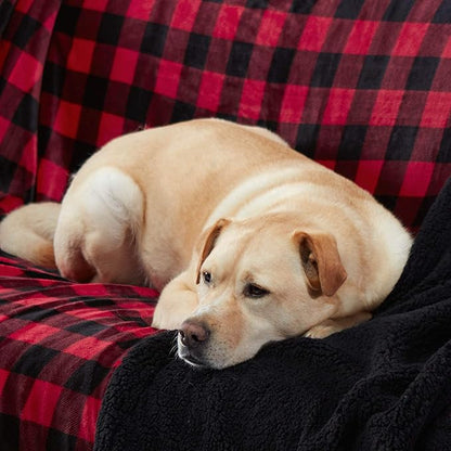 Genteele Sherpa Throw Blanket Super Soft Reversible Ultra Luxurious Plush Blanket, 60 x 80 inches, Buffalo Check Red/Black