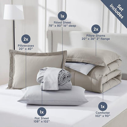 Nestl 7 Piece King Comforter Set – Linen Reversible Bed in a Bag – Complete King Size Bedding Set with Sheets, Pillowcases and Shams