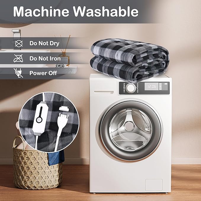 Electric Heated Blanket Full Size 72"x84",Fast Heating, Soft Fleece for Bed & Sofa, 10 Hs Auto Off & 4 Heating Levels, Machine Washable, Gifts for Grandma & Family-Plaid Pattern, Dark Gray