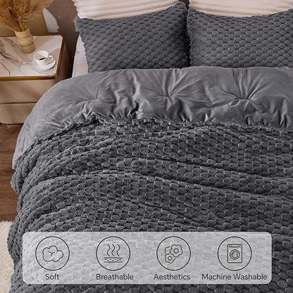 BEDELITE Fluffy Twin Comforter Set - Grey Fleece Soft Comforter for Twin Size Bed, Luxury Warm Bedding Set for Winter, Fuzzy Bed Set 2 Pieces (1 Comforter, 1 Pillowcase)
