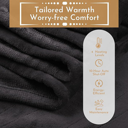 Electric Heated Blanket 72"x84" Full Size Flannel Heated Blanket, Cozy & Warm for All Night, 5 Heat Settings & 10 Hours Auto Off, Machine Washable, Iron Grey