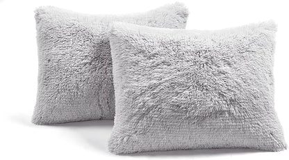 Lush Decor Emma Soft Fluffy Faux Fur Oversized Duvet Cover Set, King, Light Gray - Warm Plush 3 Piece Bedding Set