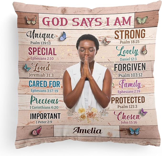 Macorner Personalized Photo Pillow (Insert Included) - God Says I Am Unique - Birthday Gifts for Daughter, Son, Kids - Daughter Gifts - Gifts for Nieces, Nephews - Self Care Inspiration Gifts