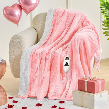 greenoak Heated Blanket Electric Throw 50"X60", Heating Blanket with 10 Heat Levels 8 Hours Auto-Off,Fleece Soft Blanket,Christmas Birthday Gifts for Women Mom, Baby Pink