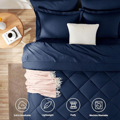 CozyLux Full Size Comforter Sets Navy Blue - 7 Pieces Bed in a Bag Full, Luxury Soft Bed Set for All Seasons, Bedding Set with Down Alternative Comforter, Sheets, Pillowcases & Shams