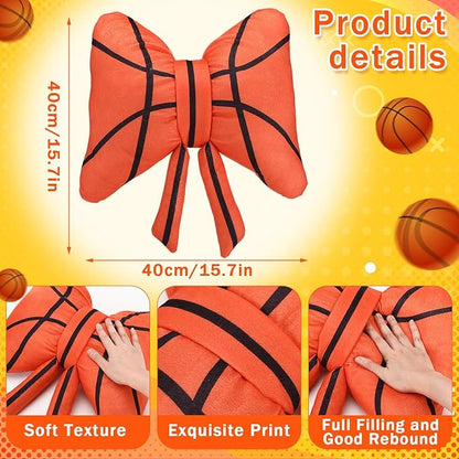 Pinkunn Basketball Bow Pillow Plush, 15'' Orange Bow Shaped Throw Pillow, Fluffy Soft Decorative Sports Basketball Cushion Valentines Gift for Women Men Players Sport Enthusiast Home Sofa Couch Decor