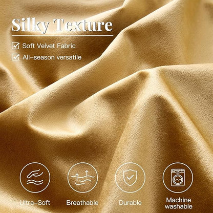 MUSSEL Velvet King Size Comforter Set 3 Pieces,Luxury Gold All Season Cozy Velvet Bedding Comforter Sets,Modern Striped Lightweight Fluffy Bedroom Sets