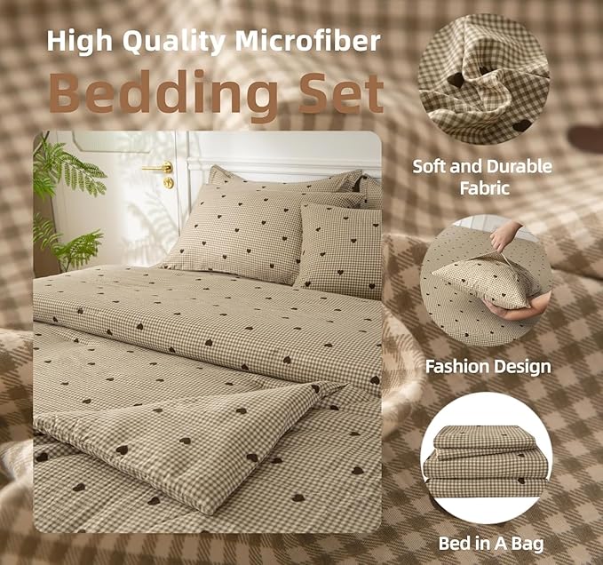 SDY 7 Piece Plaid Comforter and Sheet Set,Queen Size Gingham Bedding Set,Super Soft Microfiber for Kids with 1*Comforter,1* Flat Sheet, 1*Fitted Sheet,2*Pillowcases and 2*PillowcaseShams