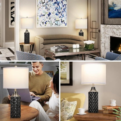 Ceramic Table Lamps Set of 2, Modern Bedside Lamp 25" Nightstand Lamp 3-Way Dimmable Lamp for Bedroom Living Room End Table Lamp Farmhouse Lamp Side Table Lamp, Bulbs Included (25 inch, Black)