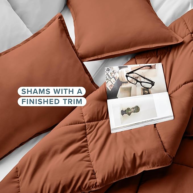 Bare Home Comforter Set - Queen Size - Ultra-Soft - Goose Down Alternative - Premium 1800 Series - All Season Warmth (Queen, Terracotta)