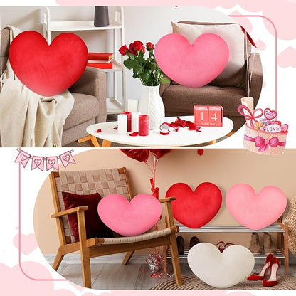 Suzile 4 Pcs Valentine's Day Heart Throw Pillows Red White Pink Heart Shape Plush Love Pillow Soft Decorative Back Cushion Valentine Decorative Pillows for Women Bed Sofa Chair Home Decor Wedding Gift