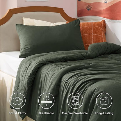 Bedsure Twin/Twin XL Comforter Set, Dark Green Soft Prewashed Bedding for All Seasons, 2 Pieces GentleSoft™ Bed Set, 1 Lightweight Comforter (68"x88") and 1 Pillowcase (20"x26")