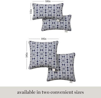 Martha Stewart Tulum Indoor Outdoor Decorative Pillow 2-Pack Set, UV Fade Resistant, Water Repellent, Printed Modern Design, Navy Blue, 18"x18"