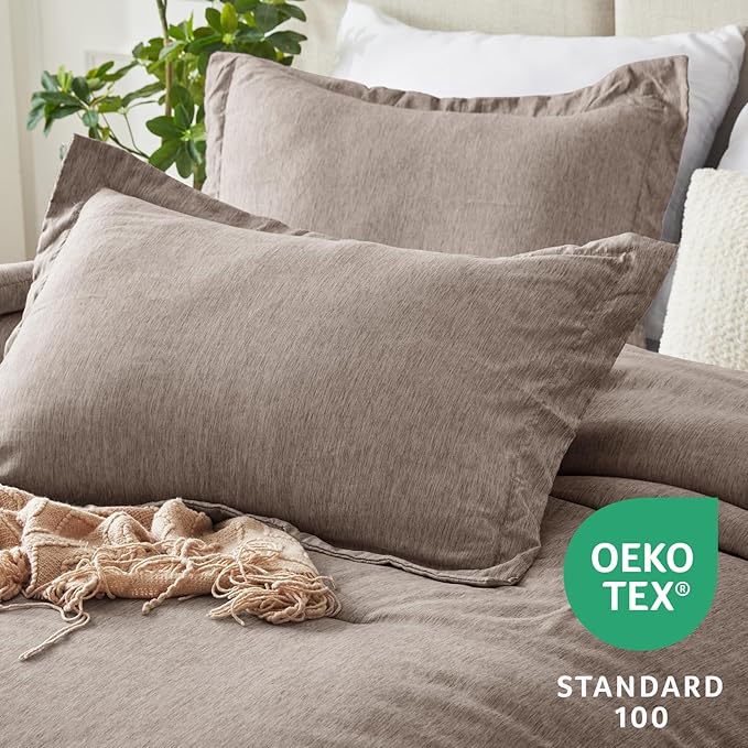CozyLux Queen Comforter Set - 3 Pieces Khaki Soft Luxury Cationic Dyeing Queen Size Comforter for All Season, Breathable Lightweight Fluffy Bedding Sets with 1 Comforter and 2 Pillow Shams