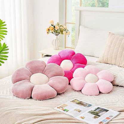 Pink Flower Pillow, 14.9" Cute Flower Shaped Floor Pillow, Aesthetic Floral Plush Daisy Decorative Throw Pillows for Bed Sofa Couch