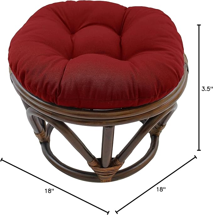 Blazing Needles Solid Twill Round Footstool Cushion, 18", Ruby Red