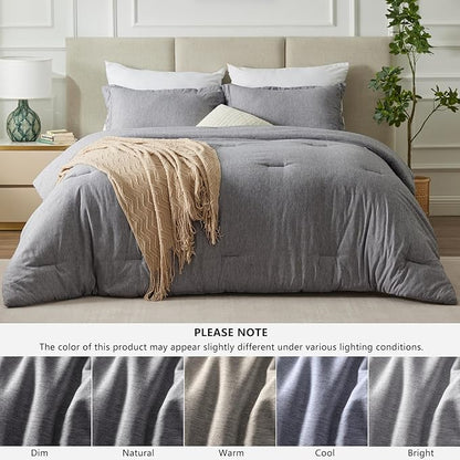 CozyLux King Size Comforter Set - 3 Pieces Grey Soft Luxury Cationic Dyeing Bedding Comforter for All Season, Gray Breathable Lightweight Fluffy Bed Sets with 1 Comforter and 2 Pillow Shams