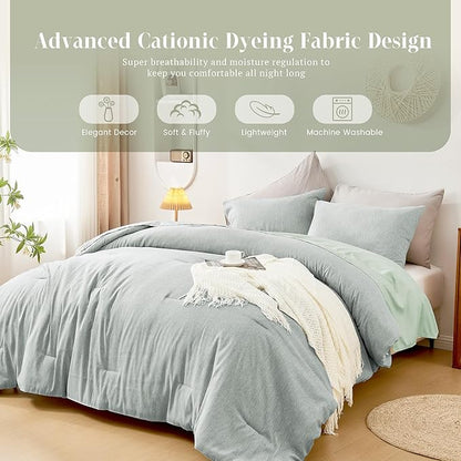 DECMAY Twin Comforter Set with Sheets, 5 Pieces Twin Comforter Set, Cationic Dyeing Bed in a Bag Bedding Set with Comforter, Flat Sheet, Fitted Sheet, Pillowcase and Pillow Sham (Twin, Light Green) | twin comforter set, twin bedding set, twin bed set