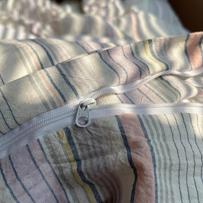 HighBuy King Size Comforter Set Pink Purple Stripes Pattern Comforter Vintage Striped Comforter Set Fluffy Lightweight,Washed Cotton Striped 3 Pieces Farmhouse Bed Comforter with 2 Pillowcases
